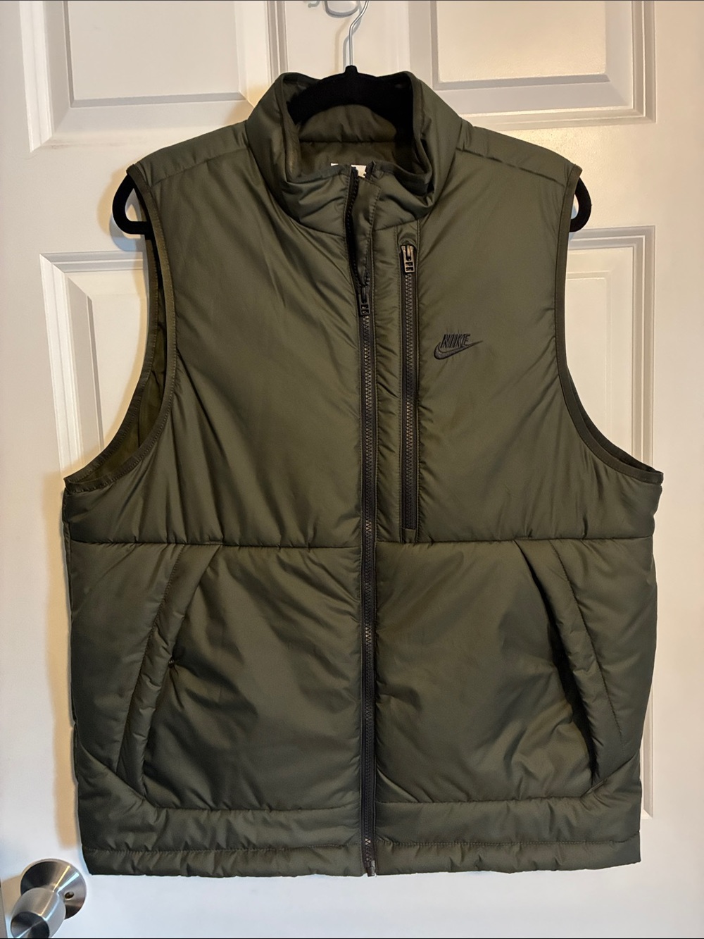 Nike Men's Olive Puffer Vest with Zip Chest Pocket